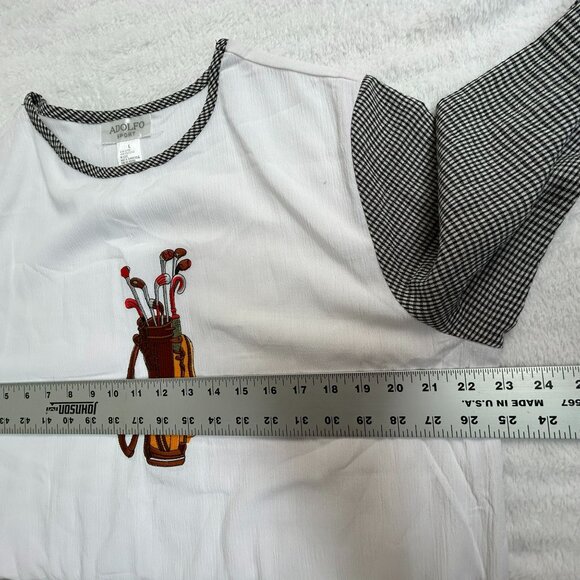 Adolfo Sport Women's Vintage Long Sleeve Pullover Crew Neck Blouse White Large - Picture 6 of 7